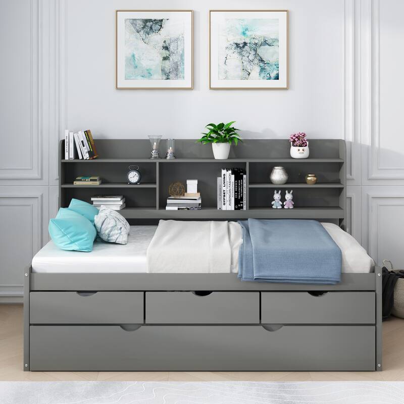 Twin Size Wooden Captain Bed - Grey