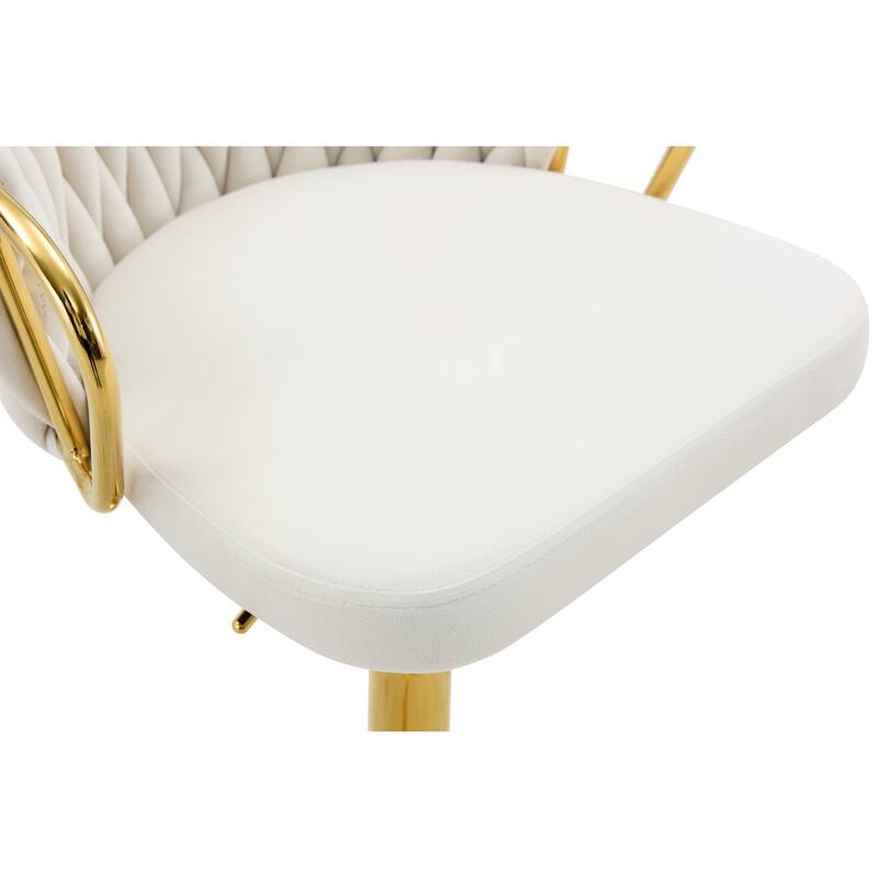 Set of 2 Modern Luxury Velvet Braided Bar Stool with Adjustable Height, Metal Base & Woven Rope Backrest