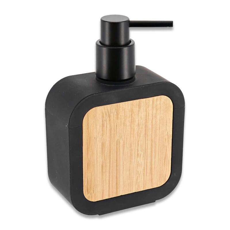 Contemporary Soap Dispenser Rubber and Wood - 4.3 L x 1.9 W x 6.6 H
