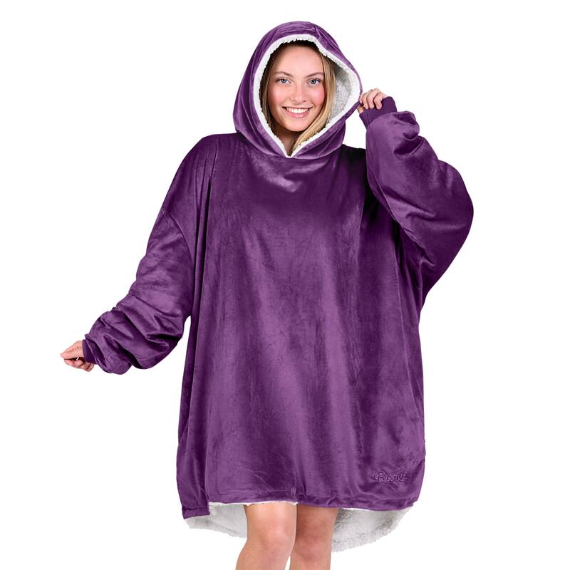 Bare Homey B-Cozy Oversized Sherpa Wearable Blanket - Adult - Plum