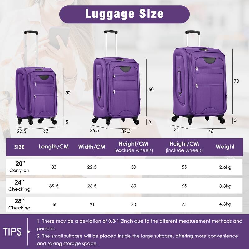 Softside Luggage Set with Expandable Suitcases, Duffel Bag, and TSA Lock, 4 Multi-Directional Spinner Wheels (20/24/28in)