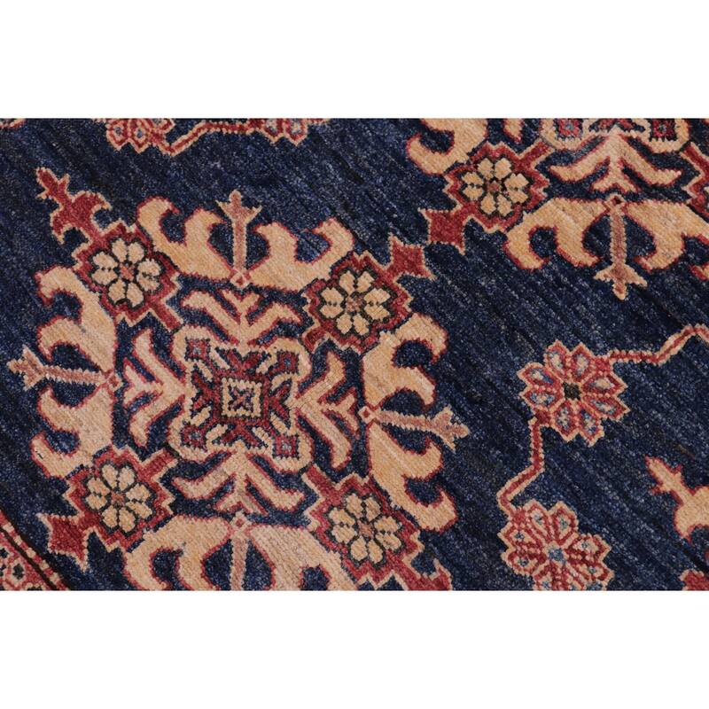 Tribal Super Kazak Xander Blue/Tan Hand Knotted Wool Rug - 4'8'' x 6'1''
