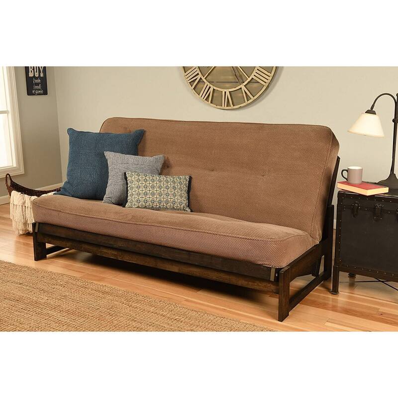 Modern Futon Frame & Mattress Set - Full Size Sofa Bed - Reclaimed Mocha Finish - Space Saving Design