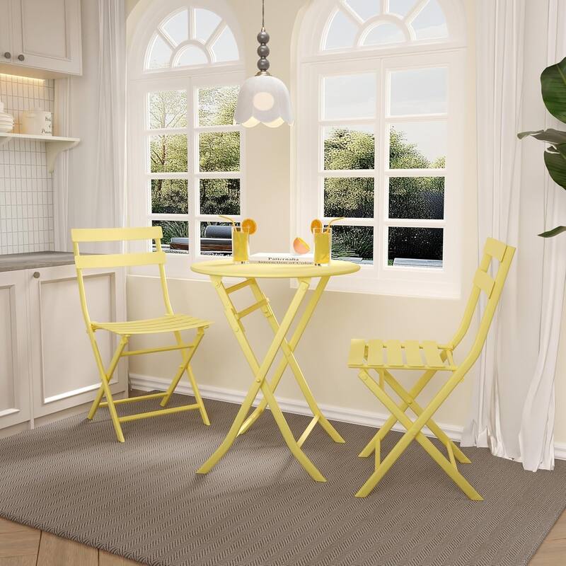 3 Pieces Patio Foldable Round Table and 2 Chairs