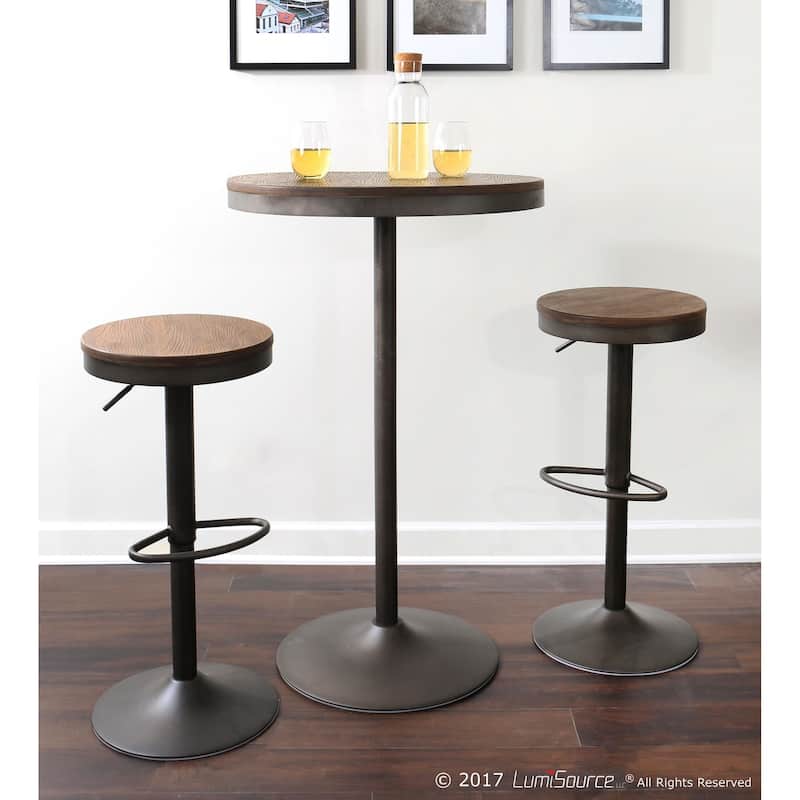 43" Brown Bamboo Antique Brown Metal Round Dakota Industrial Adjustable Bar / Dinette Table