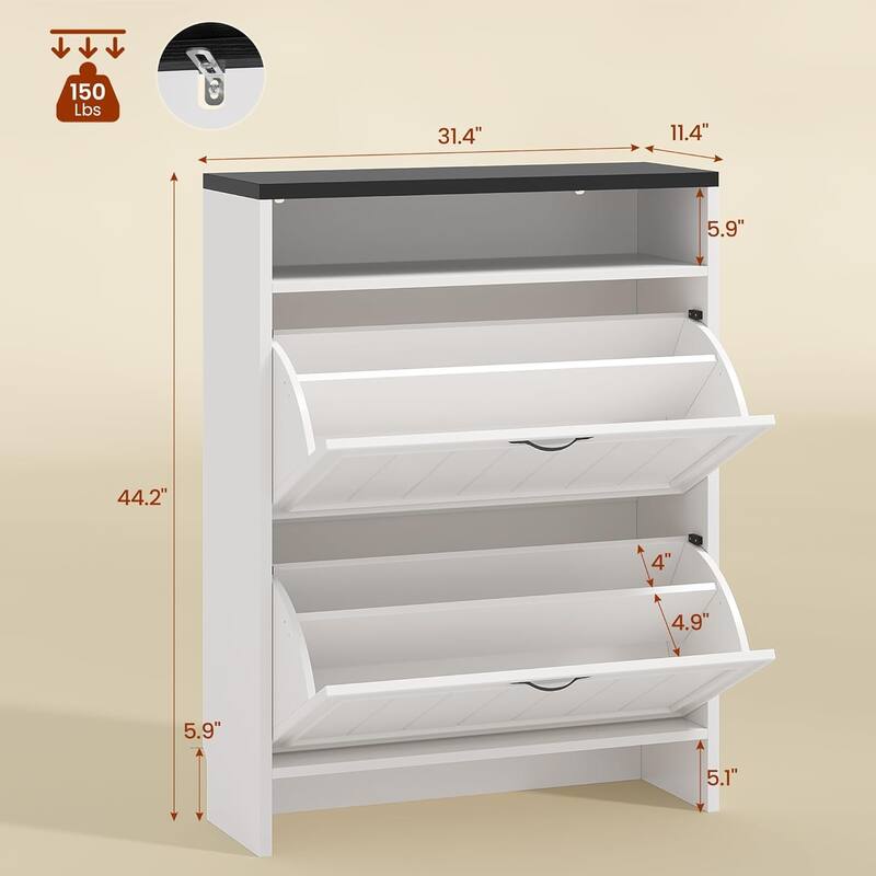 Shoe Storage Cabinet with 2 Large Flip Drawers Shoe Rack Cabinet
