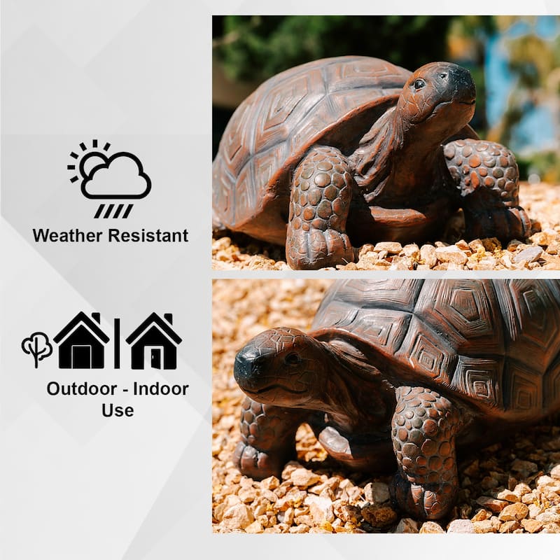 XBrand Brown and Black Concrete/MgO Walking Turtle Statue, Indoor or Outdoor Décor, Garden Décor, Turtle Statuary