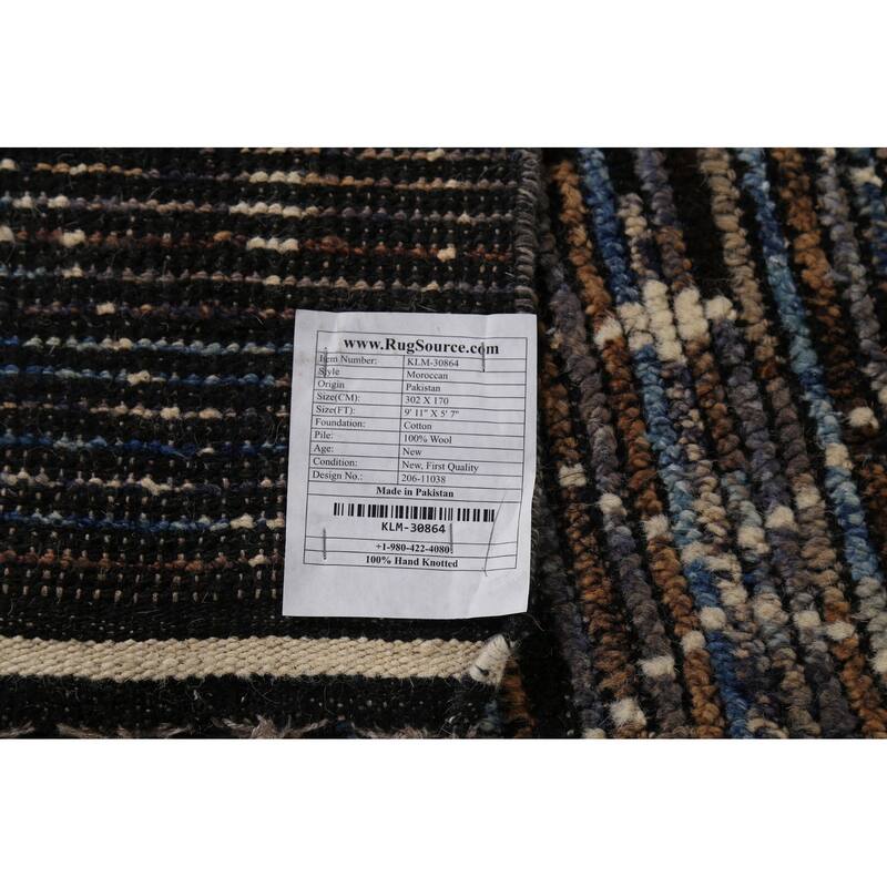 Navy Blue & Brown Moroccan Oriental Area Rug Handmade Wool Carpet - 5'7"x 9'11"