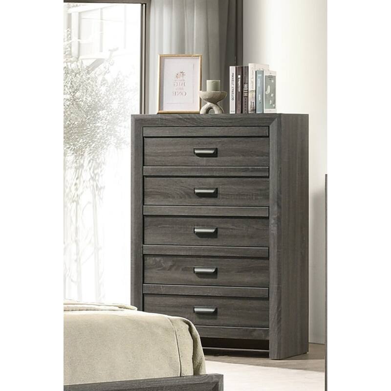 Rustic Contemporary 5-Drawer Storage Chest, Rustic Gray Finish Wooden Furniture