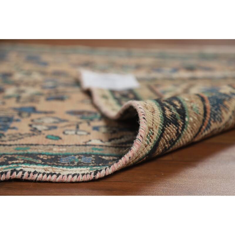 Hand Knotted Oriental 100% Wool Carpet Traditional Geometric Peach Hamedan Runner Rug - 10' 2'' X 3' 4''