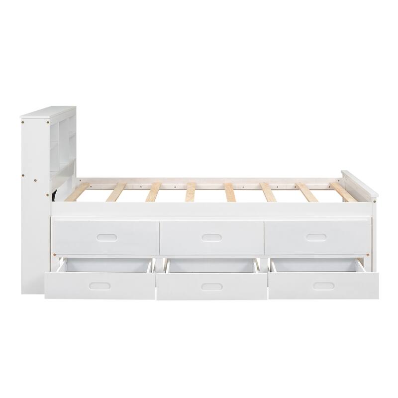 Twin & Full Size Platform Bed with Storage Headboard, USB, Twin Size Trundle and 3 Drawers