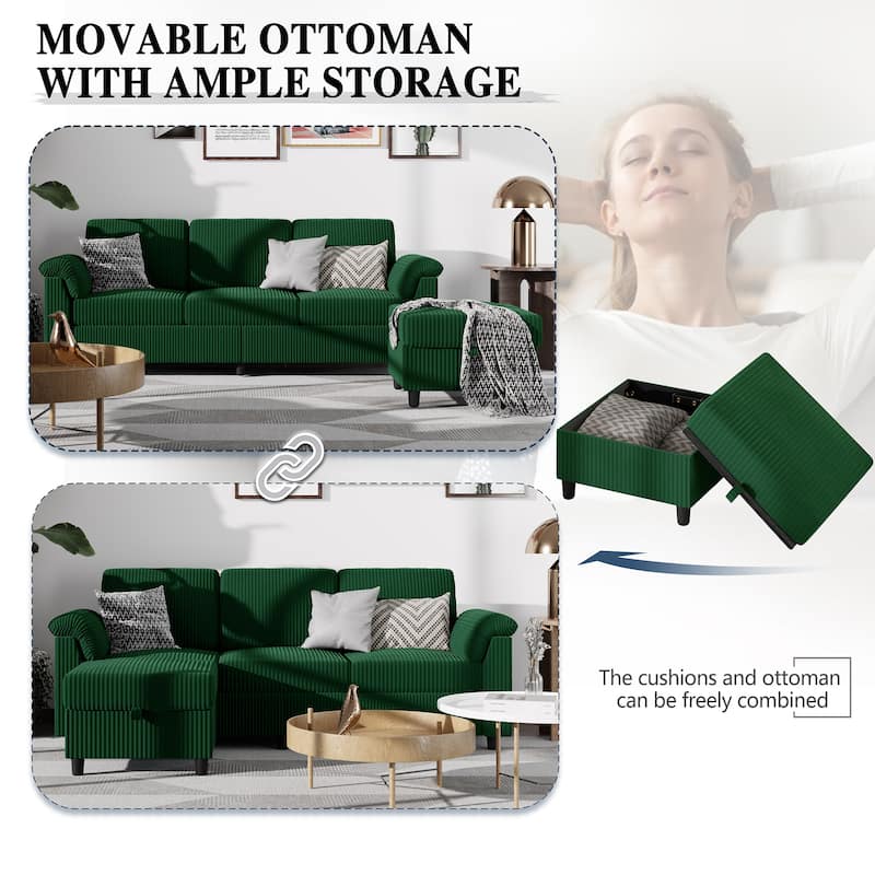 Corduroy Sectional Sofa Couch with Storage
