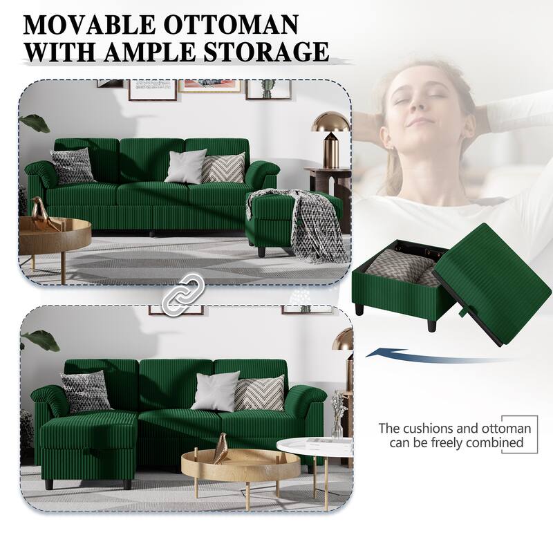 Futzca ​Sectional Sofa Couch, 3 Seat L Shaped Sofa with Removable Pillows