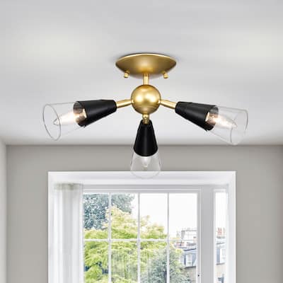 Modern Sputnik Semi-Flush Mount Ceiling Light with Glass Lampshade
