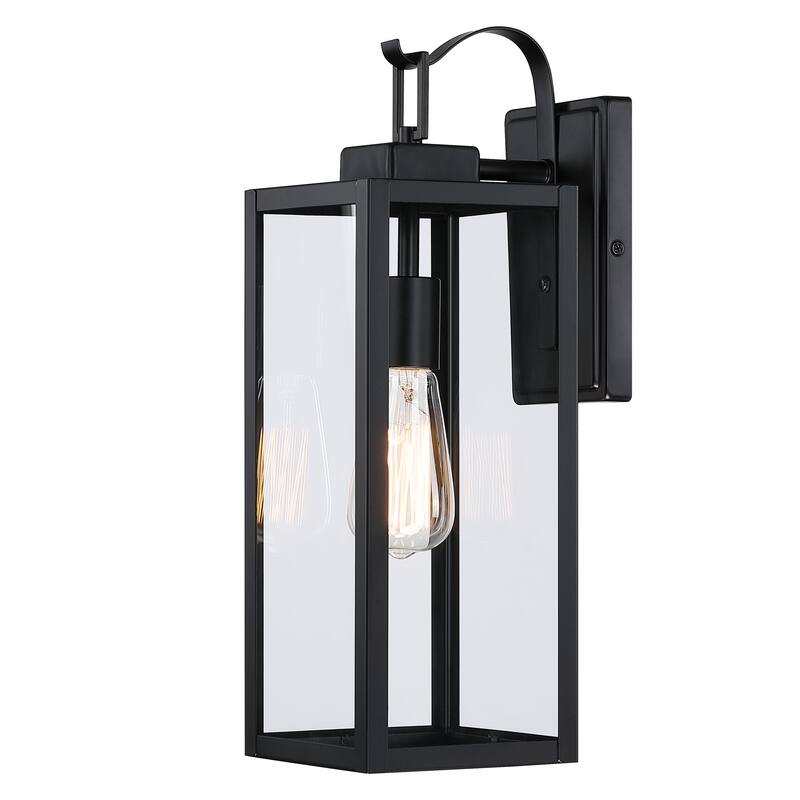 2-pack 17.7 in. 1-Light Matte Black Outdoor Wall Lantern Sconce with Clear Glass（Dusk to Dawn could be chosen）