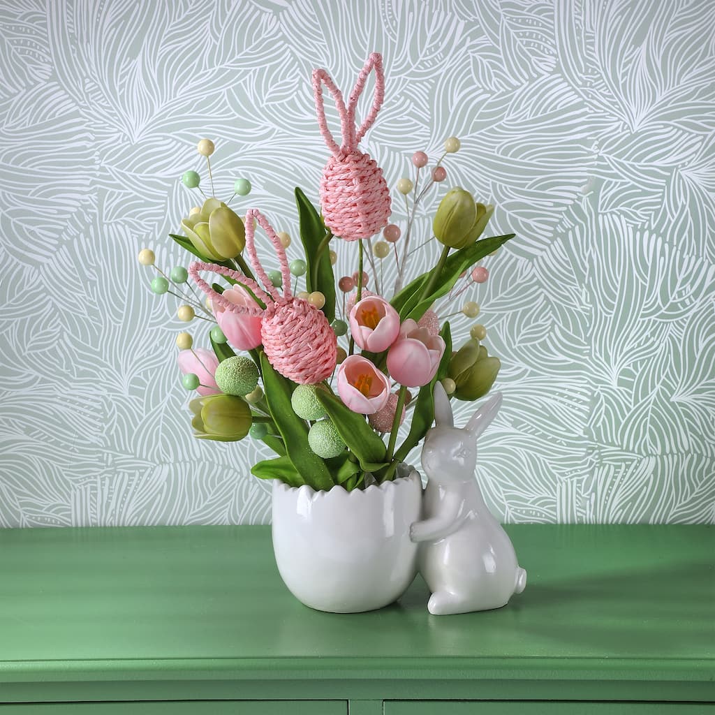 7.5" Resin Bunny With Egg Planter