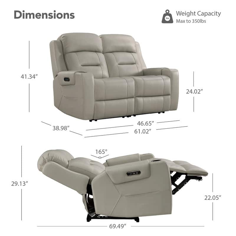 Spruce & Spring Genuine Leather Power Reclining Sofa with Wireless Charging