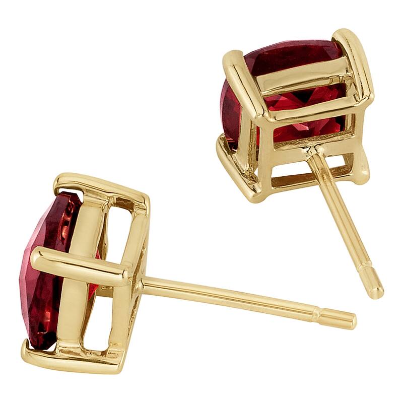 14k Yellow Gold Garnet Stud Earrings 2.41 ct Cushion Shape