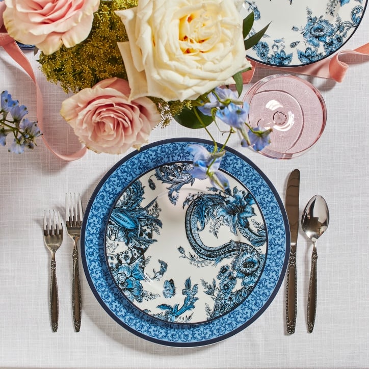 Marchesa Monarcha 4-Piece Porcelain Salad Plate Set, Blue