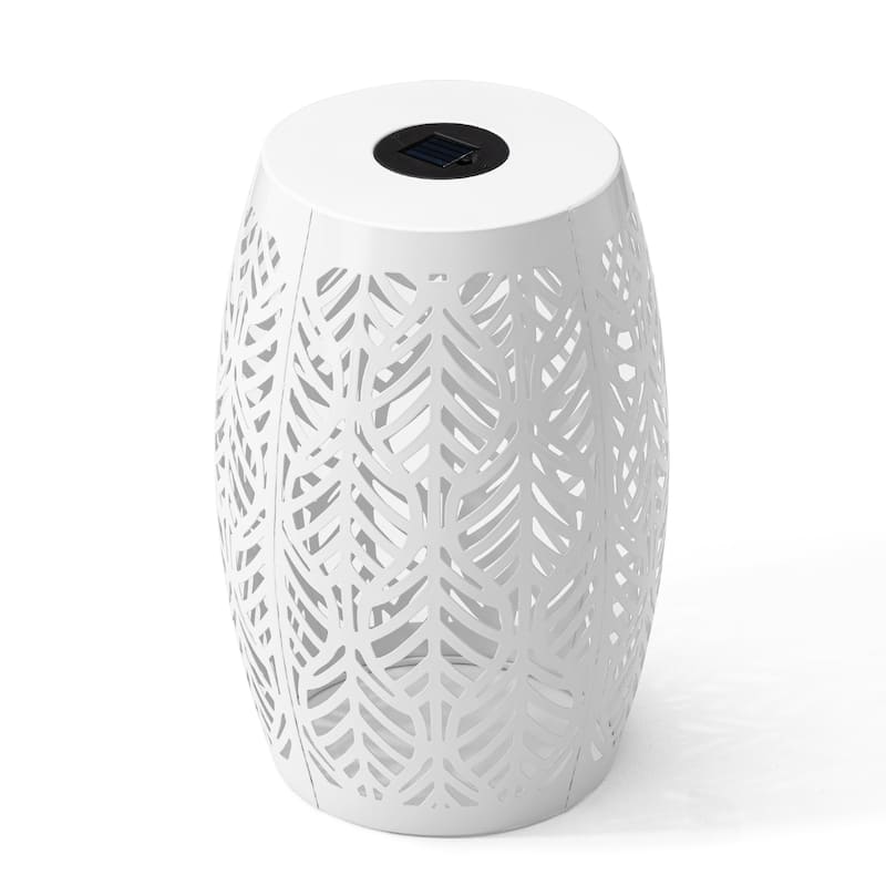 Glitzhome 18"H Outdoor Metal Side Table Garden Stool with Solar Lights