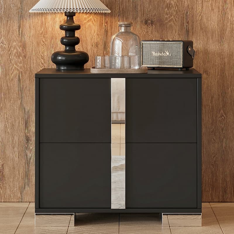 Elegant Nightstand with Metal Handle