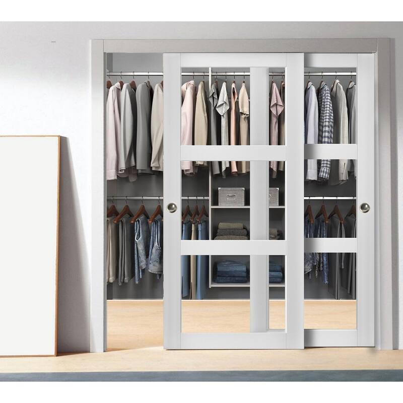 Sliding Closet Clear Glass 3 Lites Bypass Doors / Lucia 2555 White