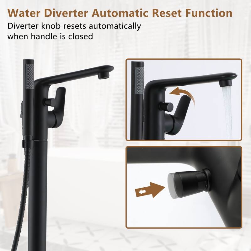 Bathtub Faucet Floor Mounted Free Standing Tub Filler W/Handheld