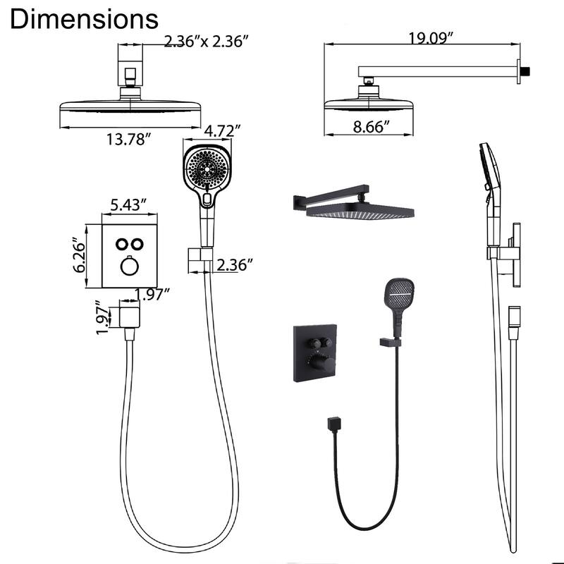 Rbrohant Thermostatic Complete Shower System With RoughIn Valve Bed