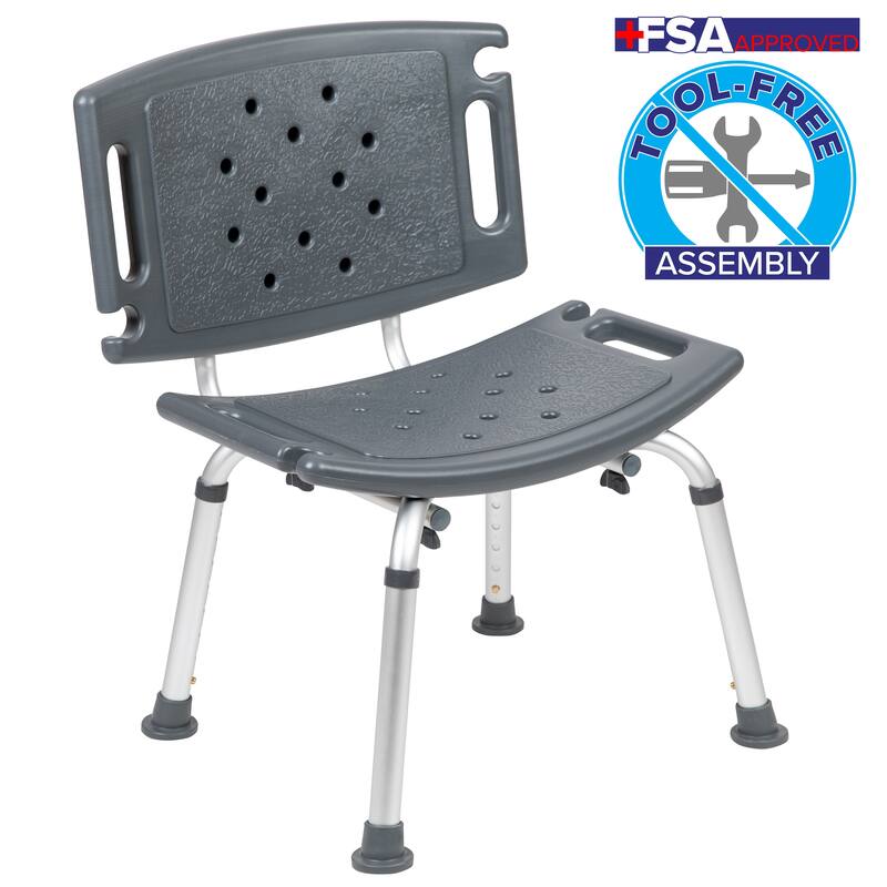 Tool-Free 300 Lb. Capacity, Adjustable Teal Bath & Shower Chair with Large Back