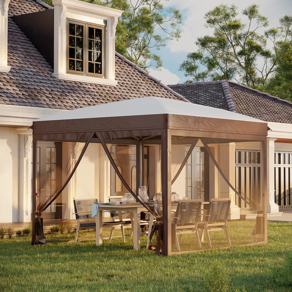 Outsunny 10' x 10' Pop Up Canopy Tent with Netting, Foldable Gazebo Tents for Parties, Height Adjustable
