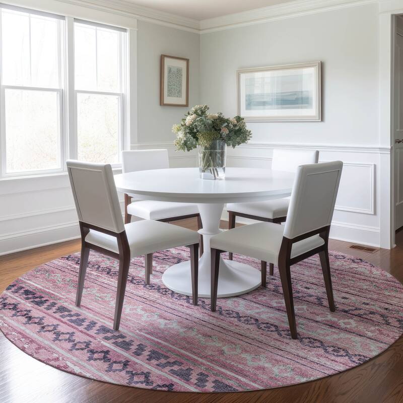 Premium Washable Super Soft Moroccan Boho Mayfield Rug - Pink - 8' x 8' - Round