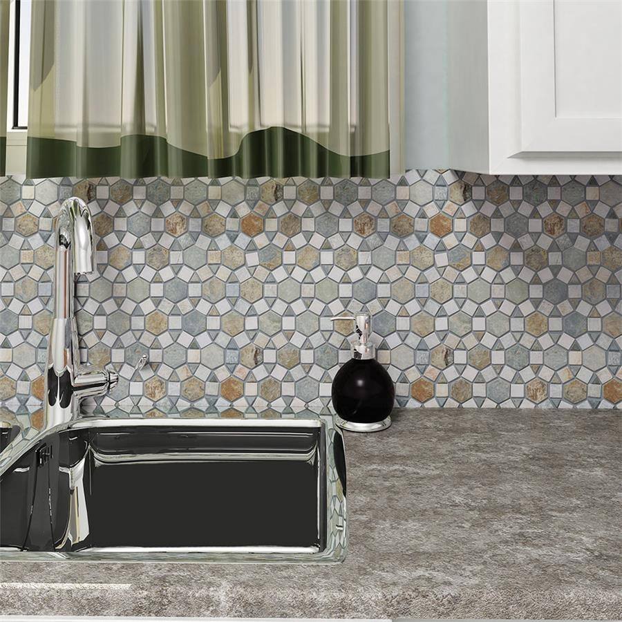 Merola Tile Crag Aztec Multi Sunset 10.25" x 11.25" x 9 mm Slate Mosaic Tile