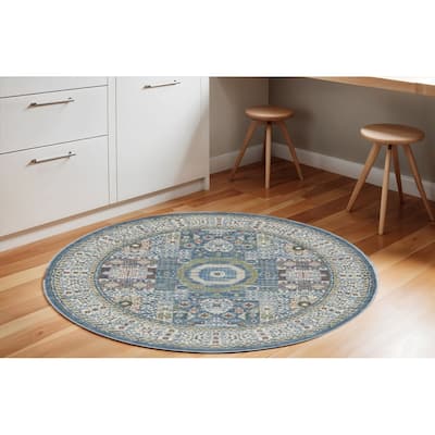 Jili Power Loomed Distressed Geometric Non Skid Area Rug By HomeRoots - 72' X '72' X '0.5