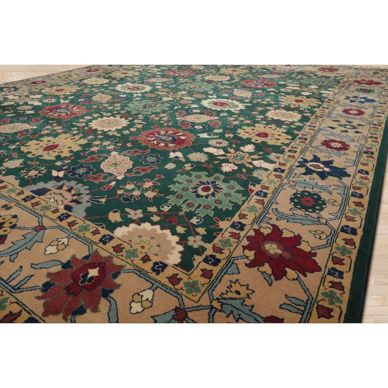 8x10 Hand Knotted New Zewland Wool Green Oushak Crafts Plush Pile Rug - 8' x 10'