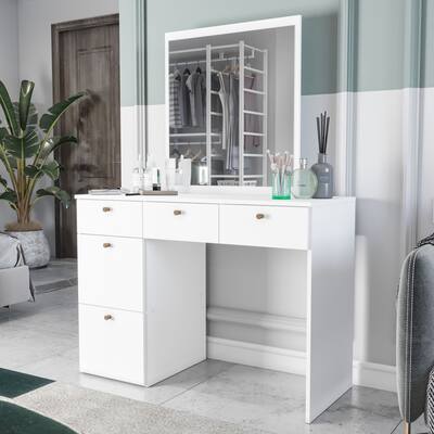 Polifurniture Nevada White Makeup Vanity with Mirror