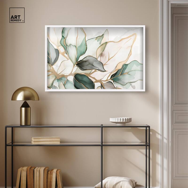 Golden Veined Leaves II Shadowbox by Art Remedy