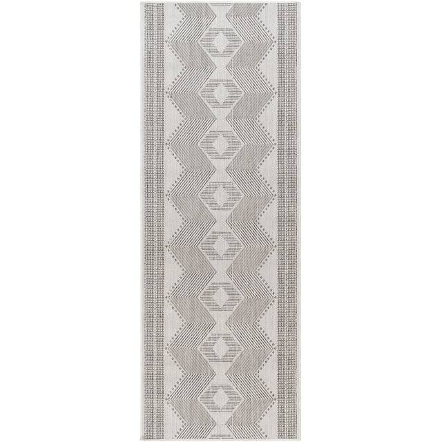 Long Beach Outdoor Safe Boho Stripe Area Rug - Grey - 2'7" x 7'3"