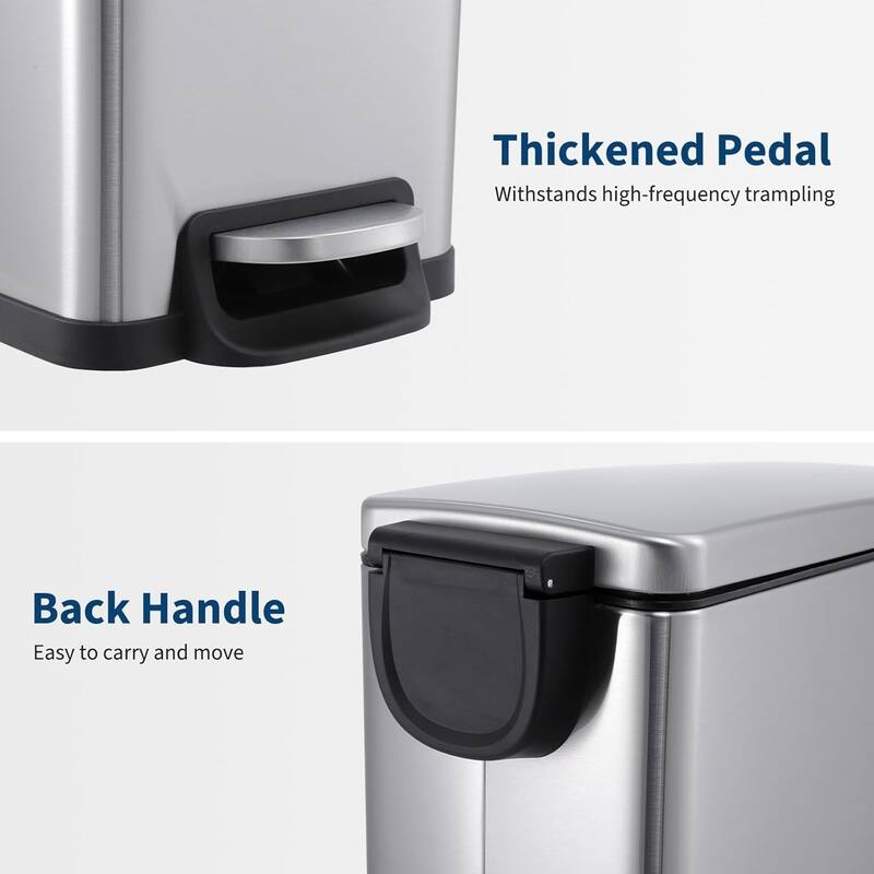 12-Gallon Slim Stainless Steel Step Trash Can with Soft-Close Lid and Removable Bucket Black