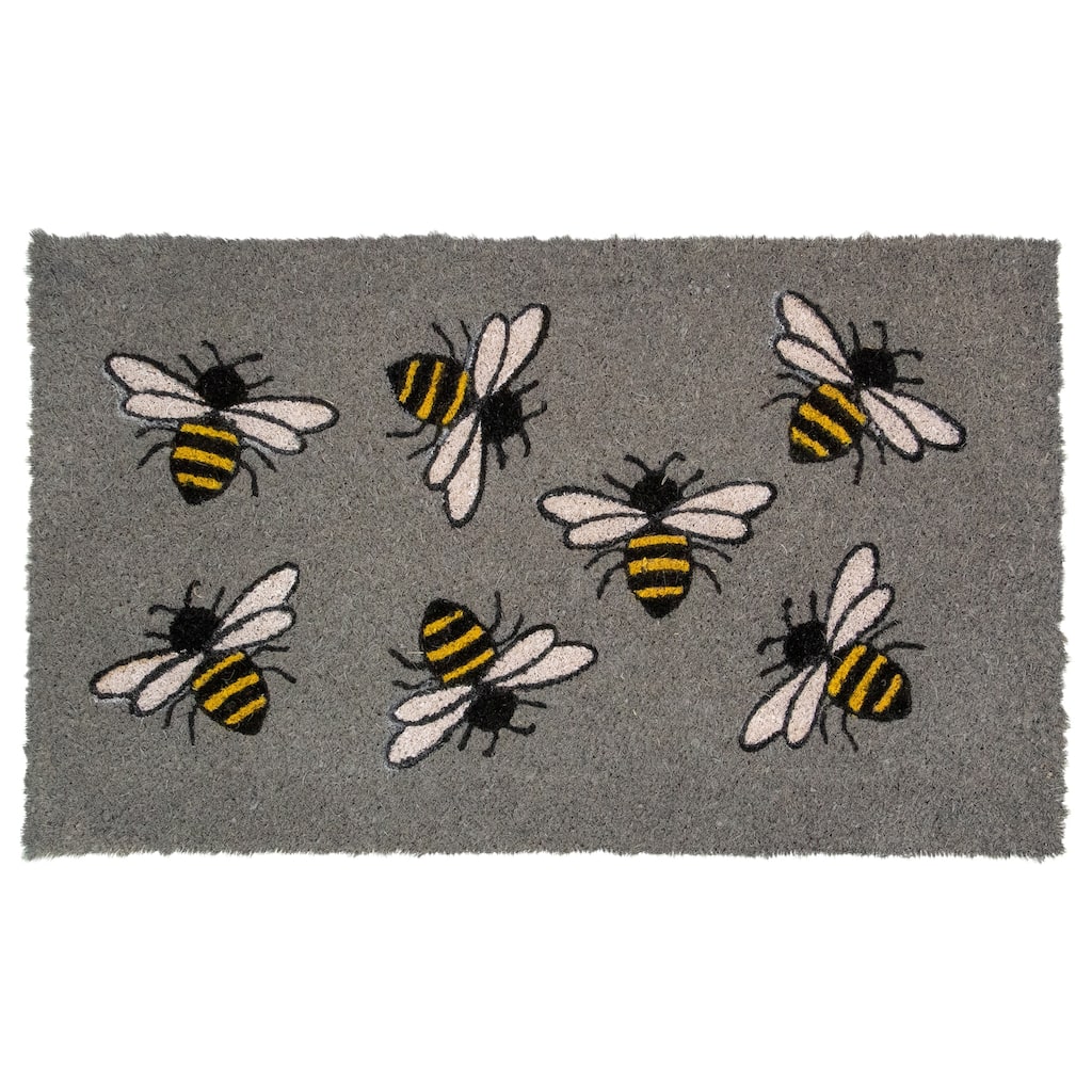 Natural Coir Outdoor Rectangular Bumble Bee Doormat 18" x 30" - 30