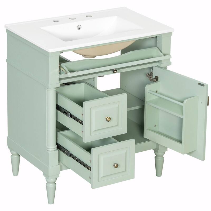 36" Bathroom Vanity with Sink, Freestanding Bathroom Cabinet with Ceramic Basin, Flip Drawer