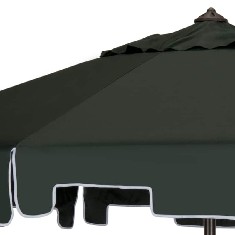 SAFAVIEH Sinica Aluminum Tilt And Crank 9-Foot Crank Market Patio Umbrella with Flap