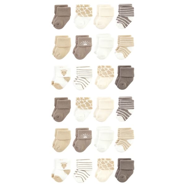 slide 1 of 1, Hudson Baby Cotton Rich Baby Terry Socks 24-Pack, Modern Giraffe 0-6 Months - Modern Giraffe