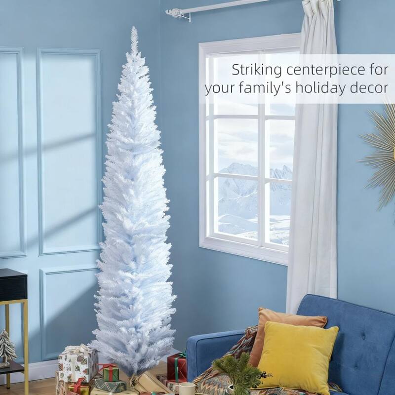 Christmas Tree, 8ft Pencil Artificial Christmas Tree with Realistic Branches and 618 Tips, Plastic Base - White