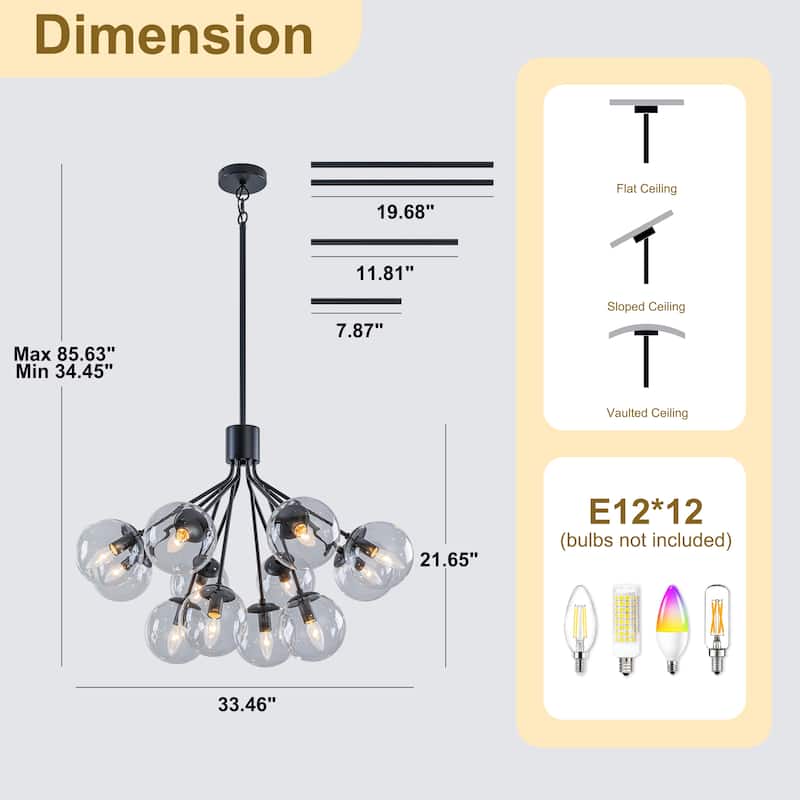 Starsky 12-Light Modern Bubble Seeded Glass Chandelier