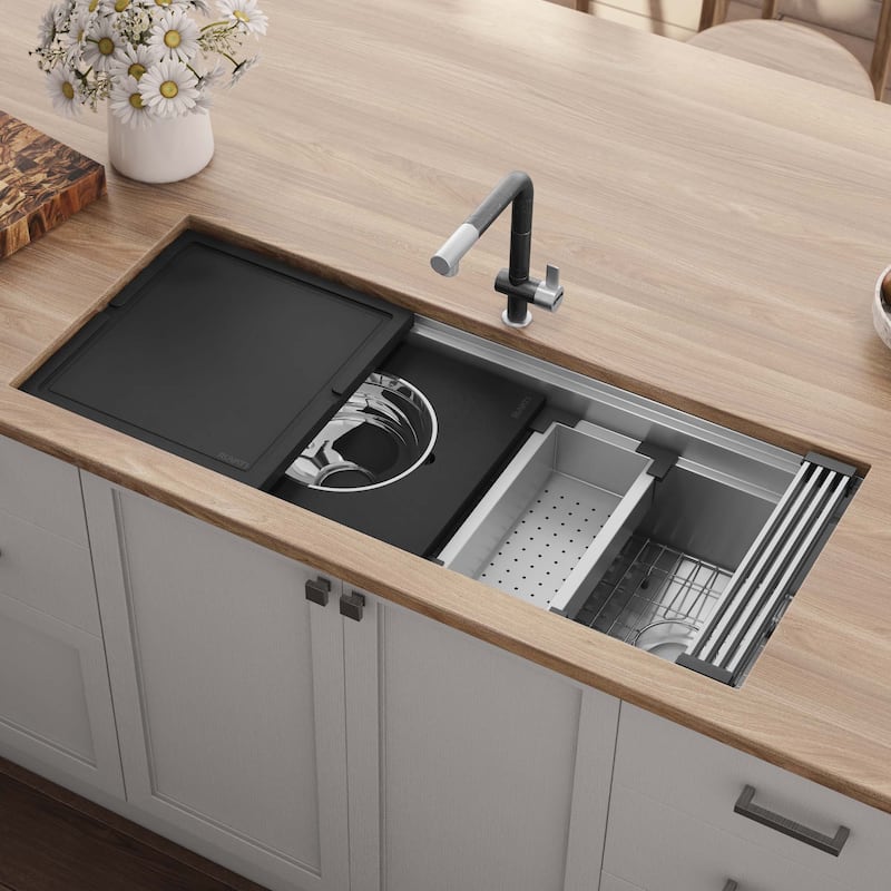 Ruvati 45-inch Workstation Two-Tiered Ledge Kitchen Sink Undermount 16 Gauge Stainless Steel - RVH8335 - 45 x 19