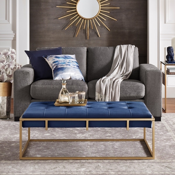 Perdita Gold Finish Velvet Rectangular Tufted Cocktail Ottoman by iNSPIRE Q Bold. Opens flyout.