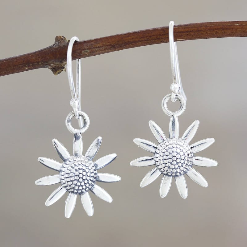 NOVICA Sunflower Glitter, Sterling silver dangle earrings - 1.4*0.7