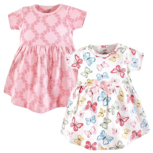 slide 1 of 1, Touched by Nature Baby and Baby Girl Organic Cotton Short-Sleeve Dresses 2pk, Butterflies 0-3 Months - Baby Toddler Butterflies Short Sleeve