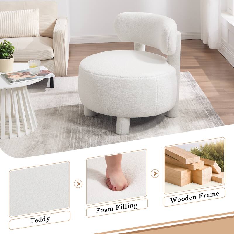 Simple Side Chair Upholstered Chair with Curved Backrest, Accent Chair White Dressing Chair Reading Chair