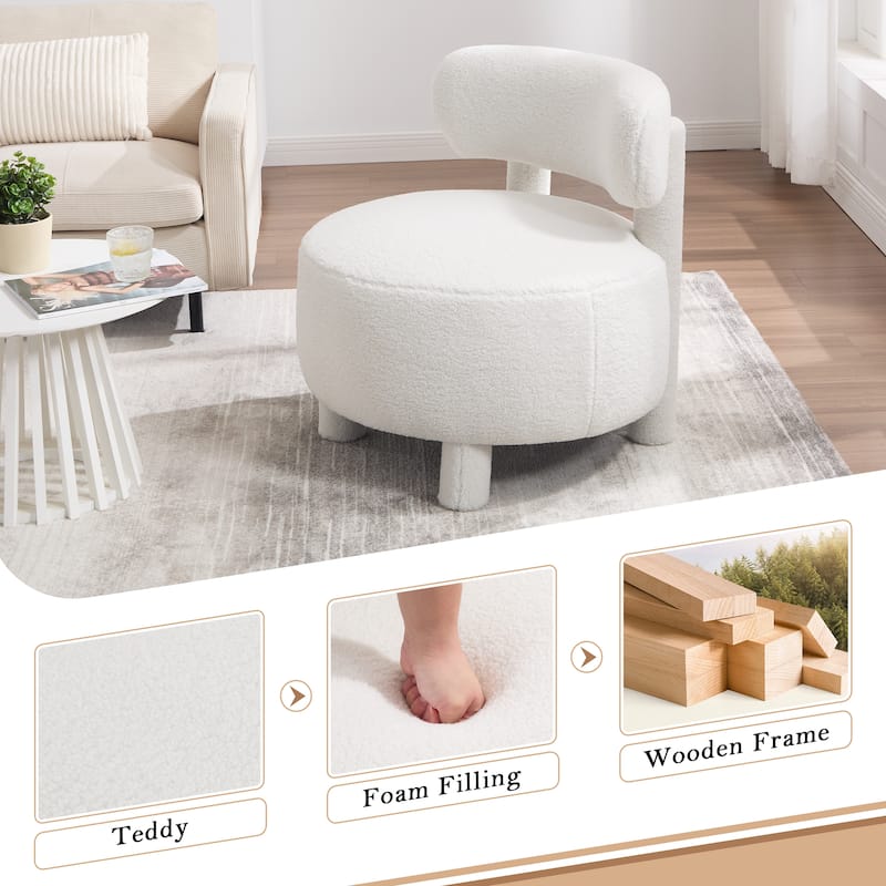 Teddy Fabric Armless Accent Chair With Curved Backrest And Solid Wood Legs Upholstered Chair Slipper Side Chair